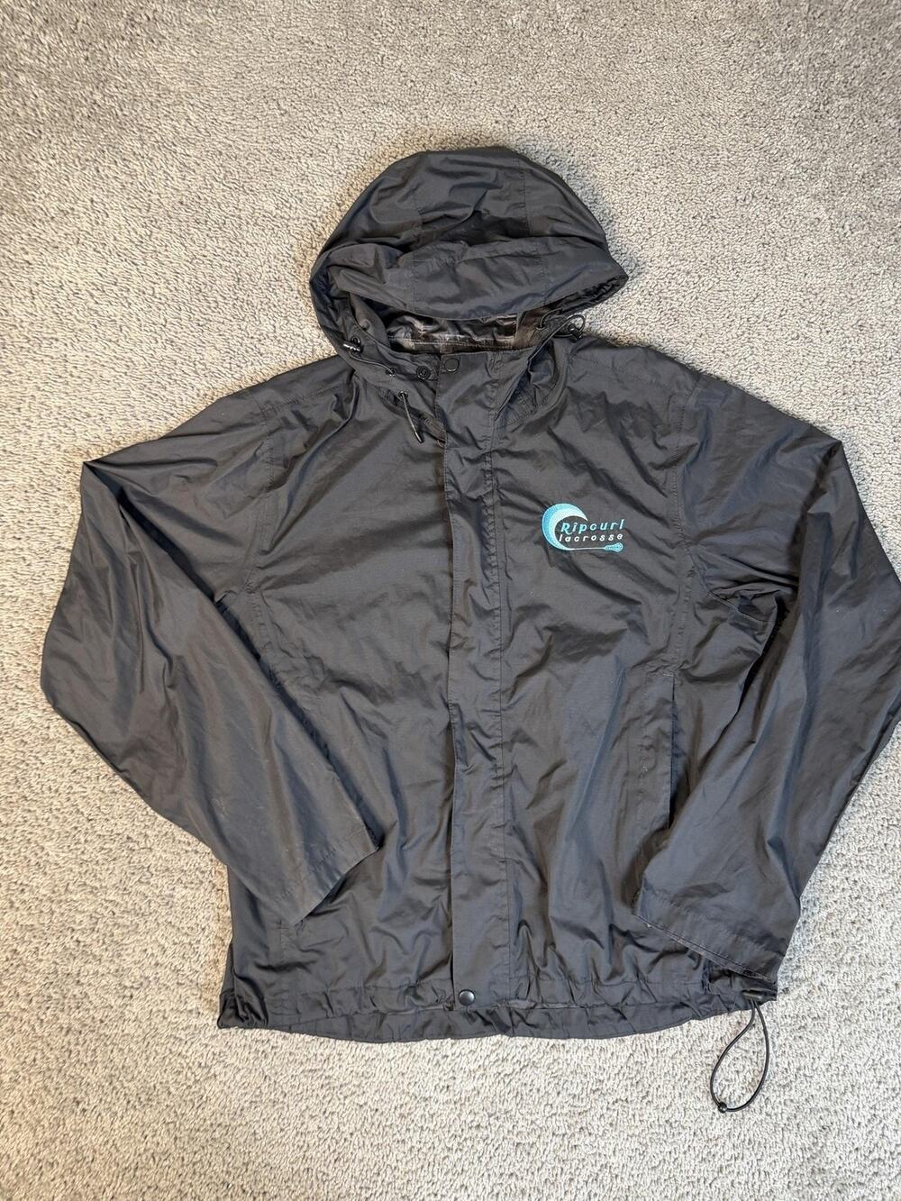 Iceburg Outerwear Jacket Mens XL Black Windbreaker Hooded Lined Pockets